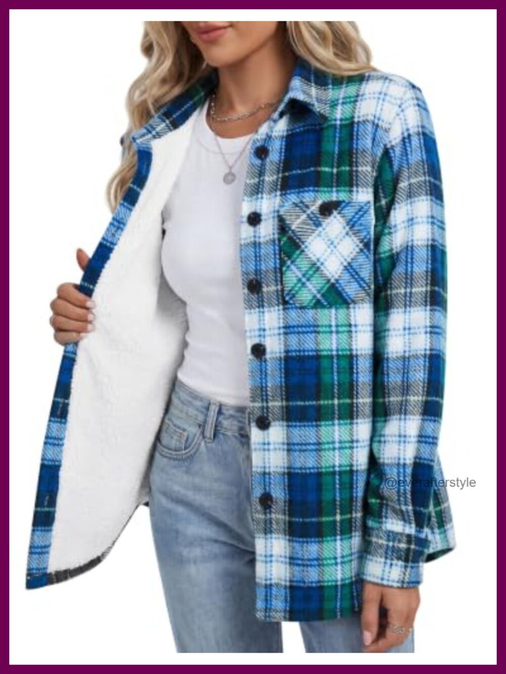 Women's Plaid Shacket Sherpa Lined Flannel Jacket Button Front Pockets